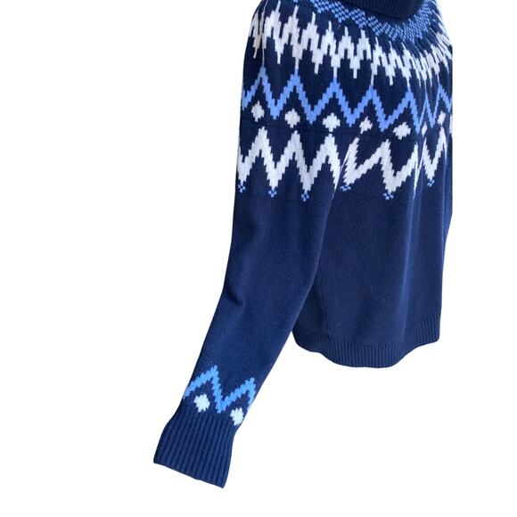 Loft Navy/White/Light Blue Long Sleeve Cowl Neck Fair Isle Sweater Size LP - Picture 3 of 8